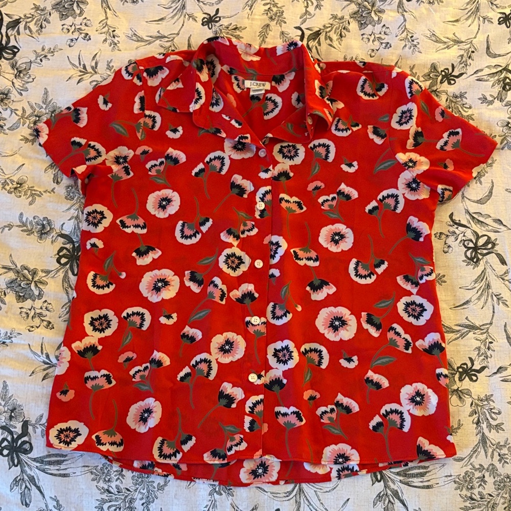 J. Crew Red Floral Blouse